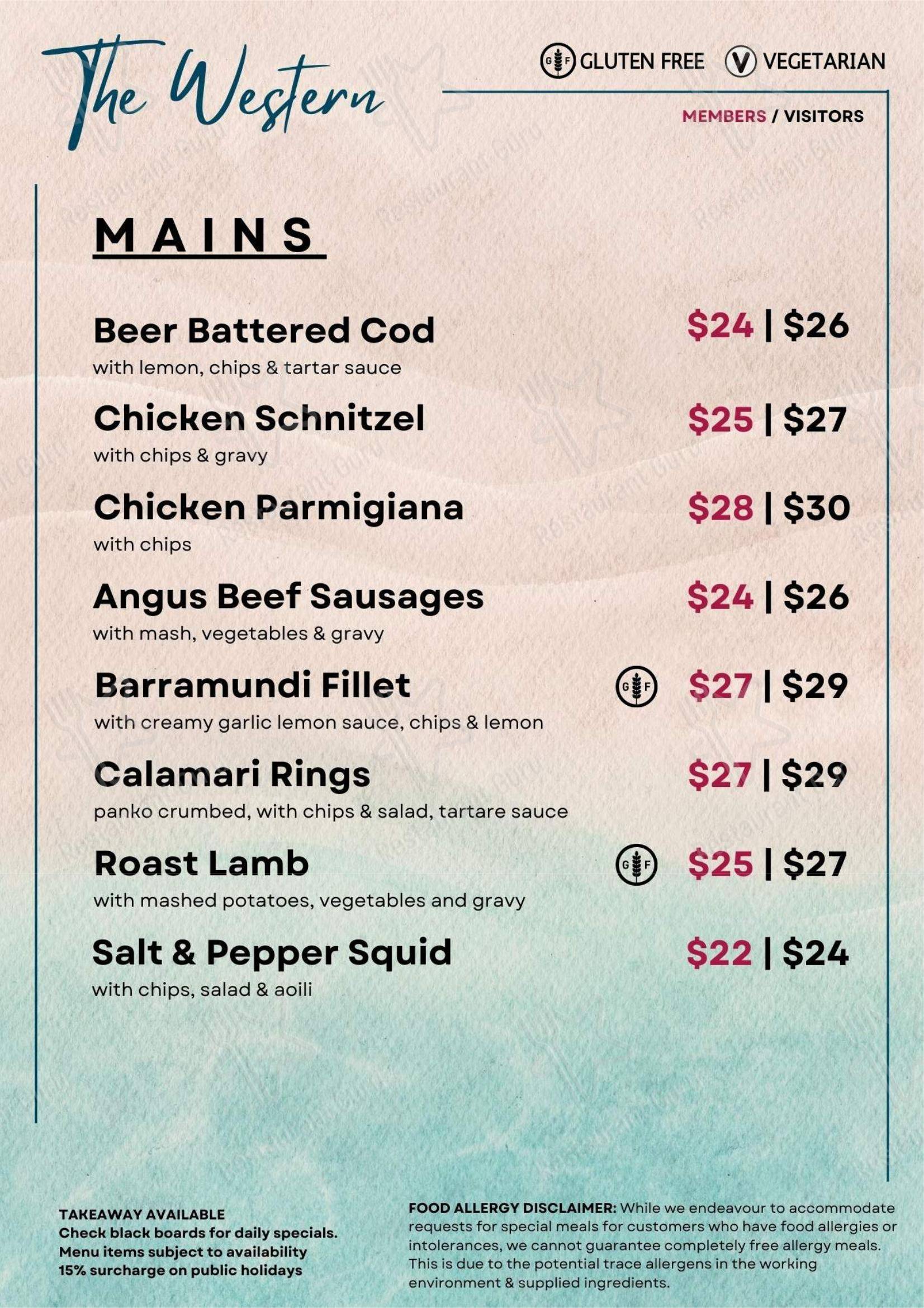 Menu at Kingscliff Beach Bowls Club, Kingscliff