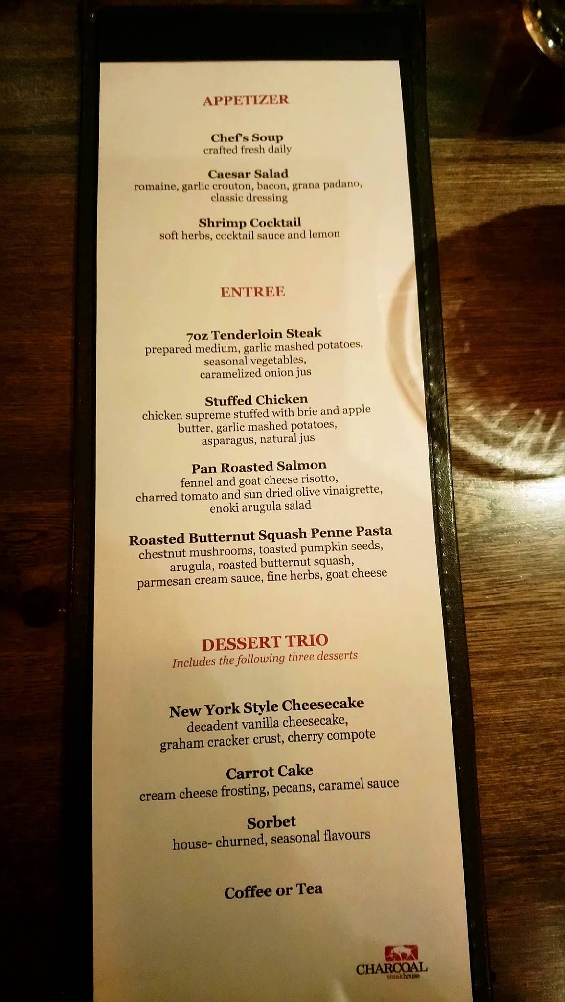 Menu at Charcoal Steak House steakhouse, Kitchener