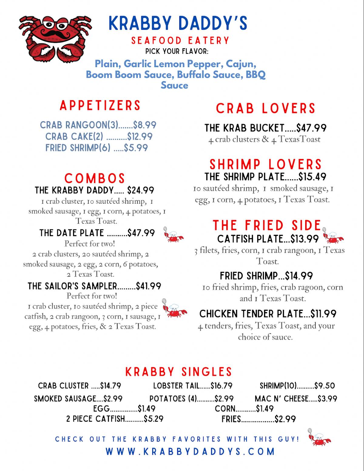 Menu at Krabby Daddy's Seafood Eatery restaurant, Festus