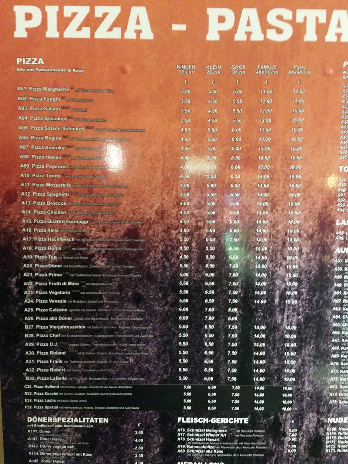 Speisekarte von La Bella Pizza Pasta & Co., Marienberg