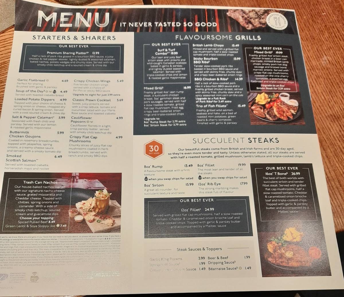 Menu at Liberty Bell Beefeater restaurant, Romford, Mercury Gardens