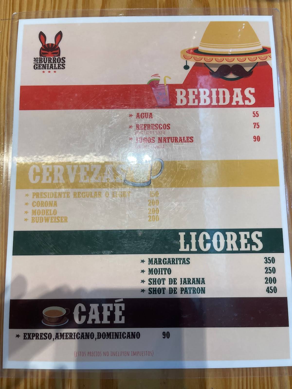 Carta del restaurante Los Burros Geniales Naco, Santo Domingo
