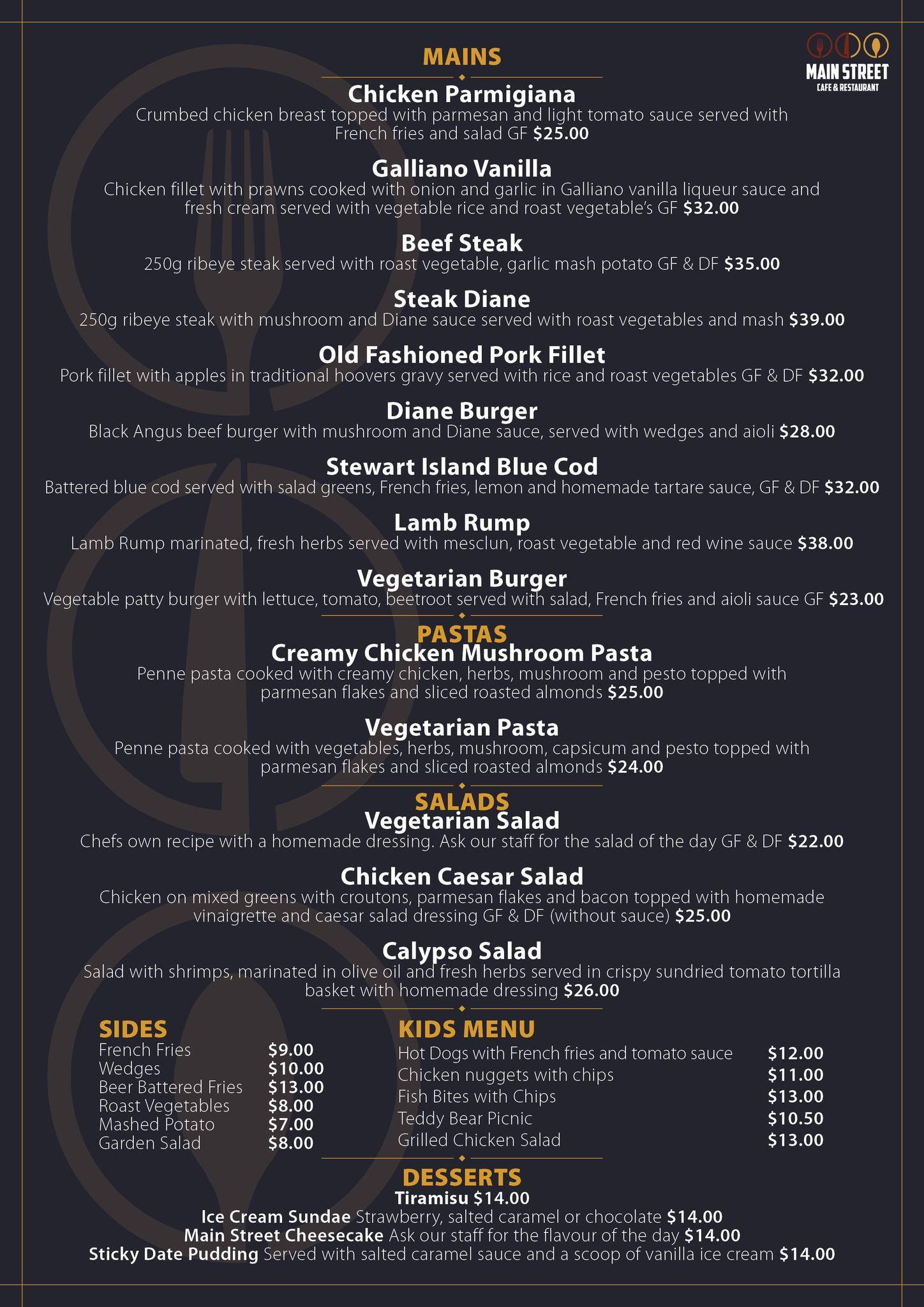 Menu at Main Street Cafe & Restaurant, Invercargill