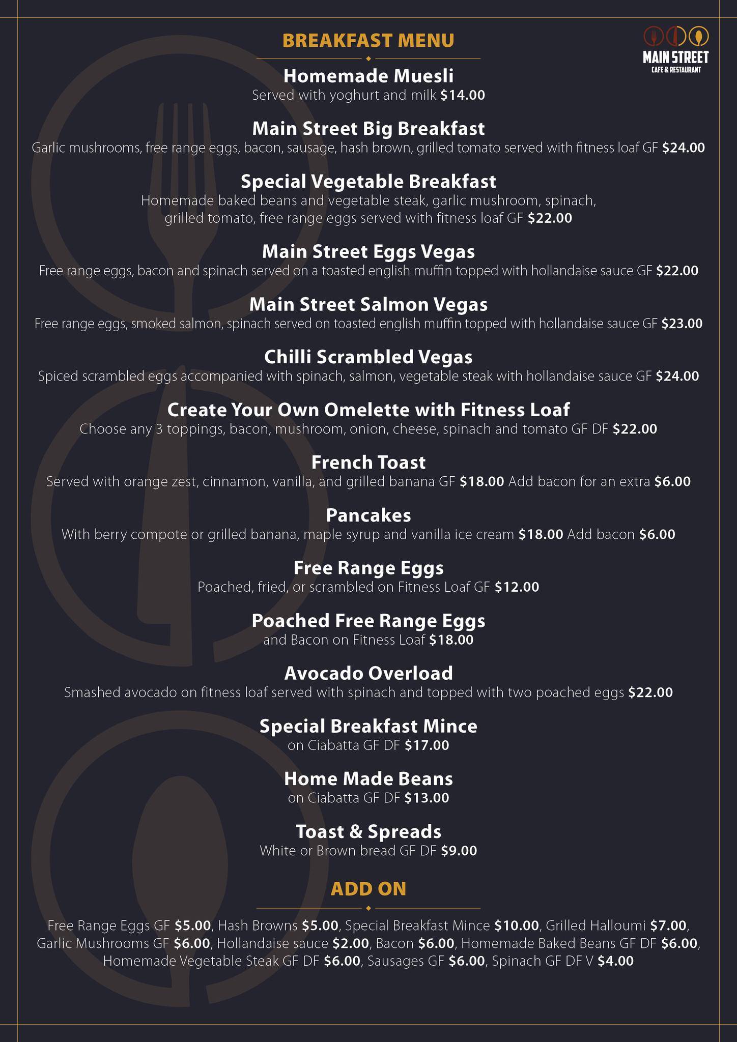 Menu at Main Street Cafe & Restaurant, Invercargill
