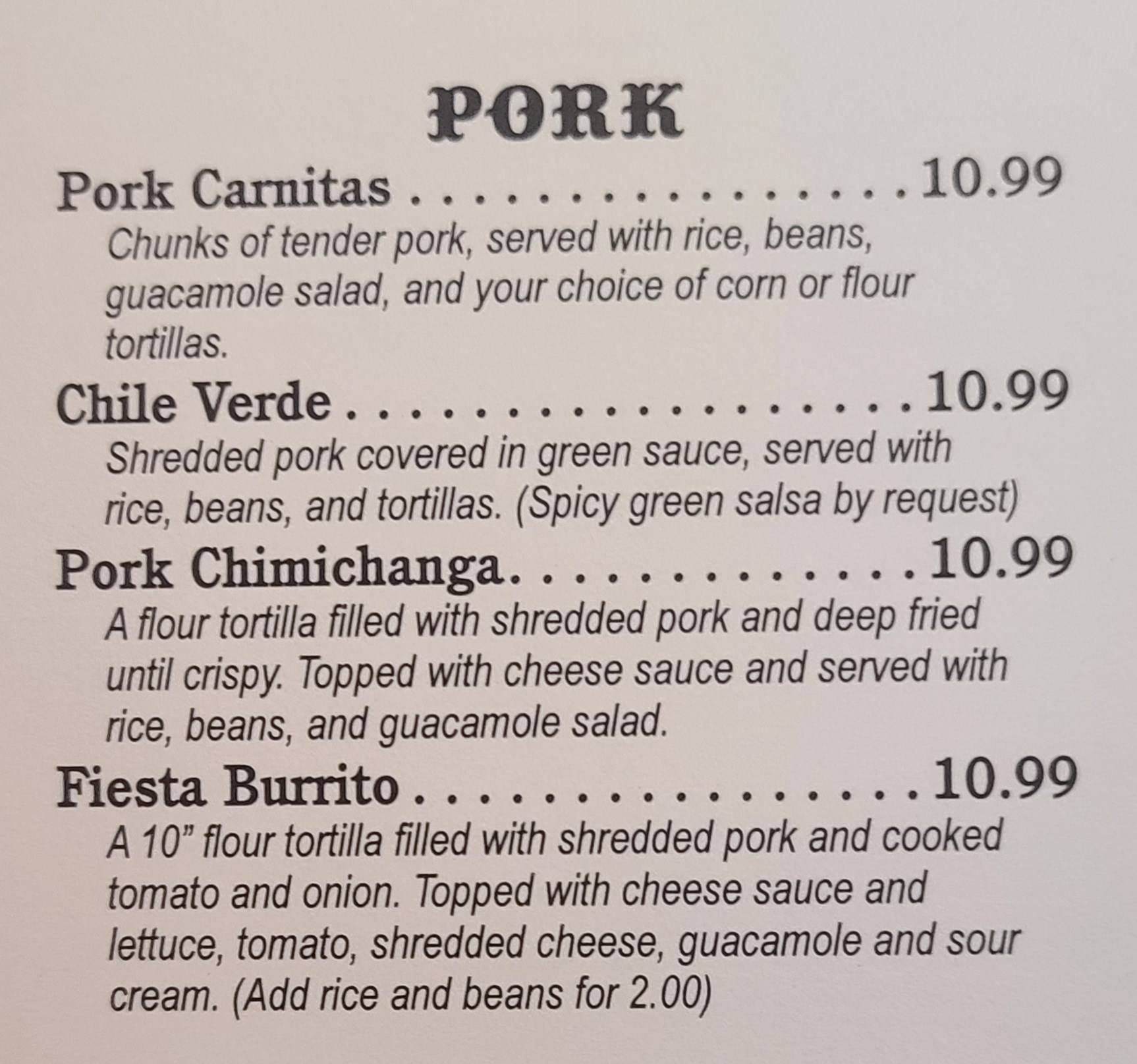 Menu at Mi Torito Carl Junction restaurant, Carl Junction