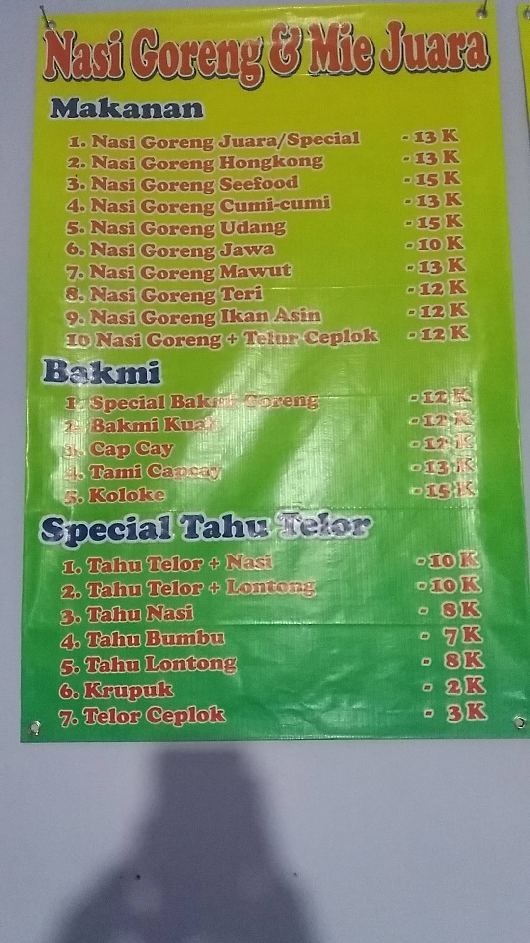 Carta Del Restaurante Nasi Goreng Juara Landungsari