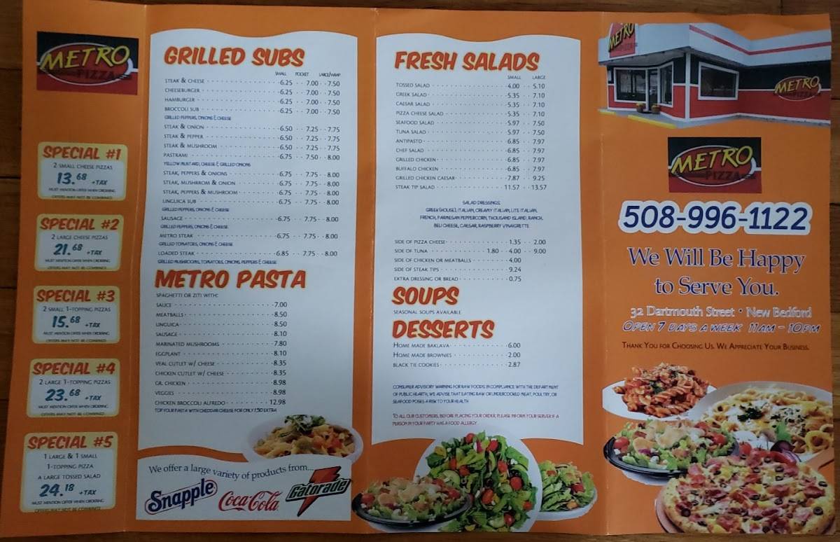 Menu at Metro Pizza pizzeria, New Bedford, 32 Dartmouth St