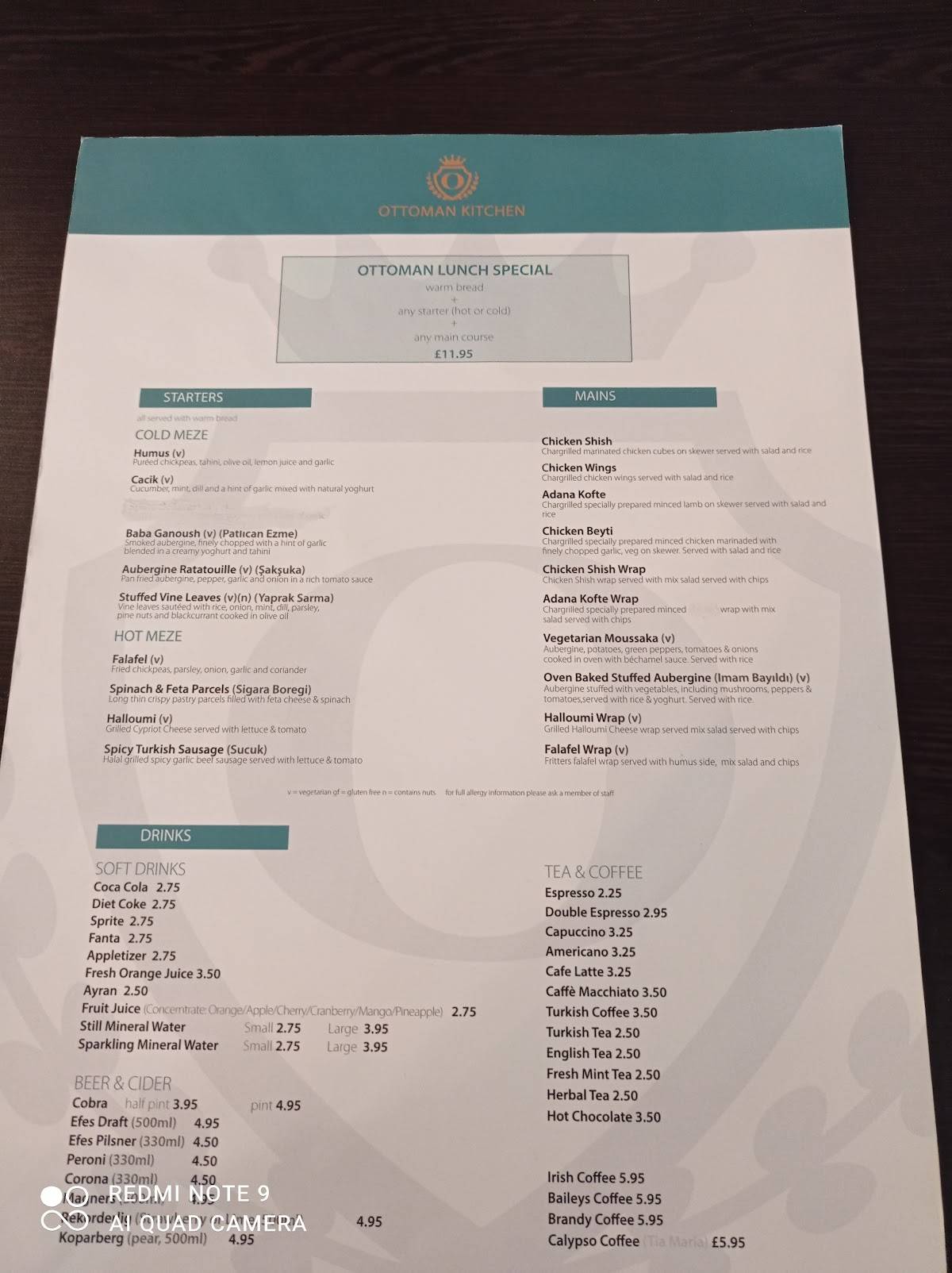 Menu at Ottoman Kitchen Turkish Restaurant, Southampton