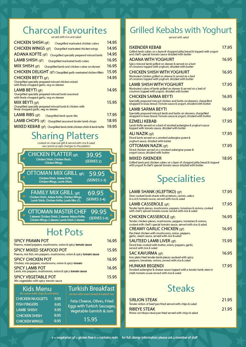 Menu at Ottoman Kitchen Turkish Restaurant, Southampton