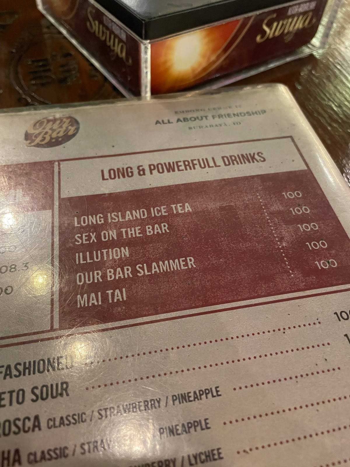 Menu at Our Bar, Surabaya