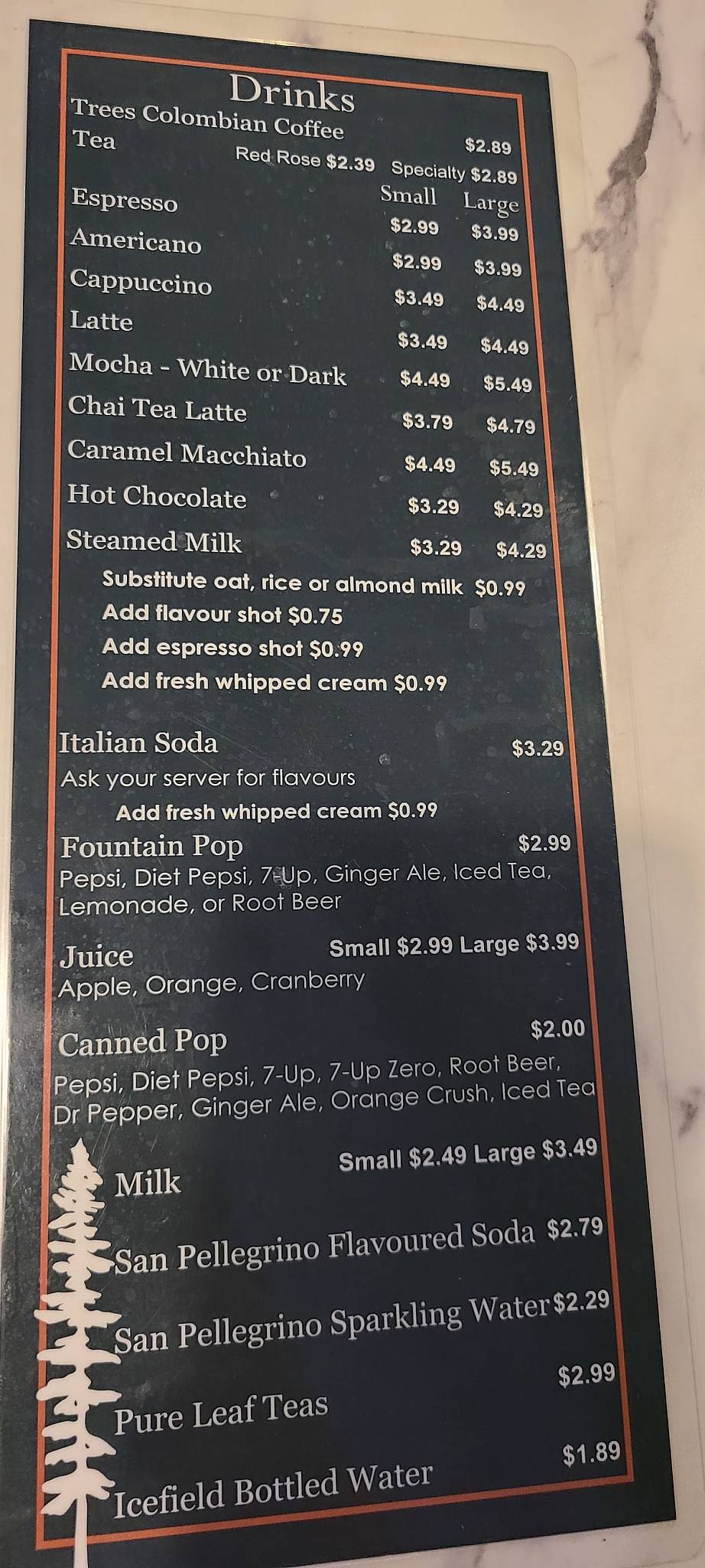 Menu at Trees Restaurant & Bakery, Parksville