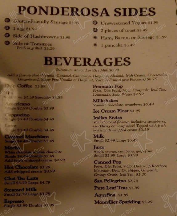 Menu at Trees Restaurant & Bakery, Parksville