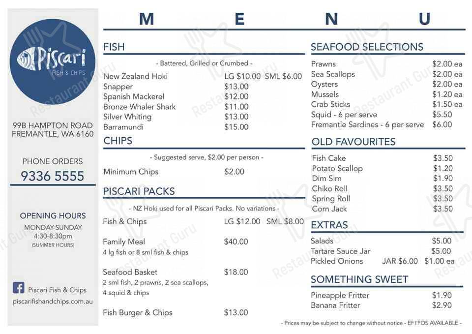 Piscari Fish & Chips меню