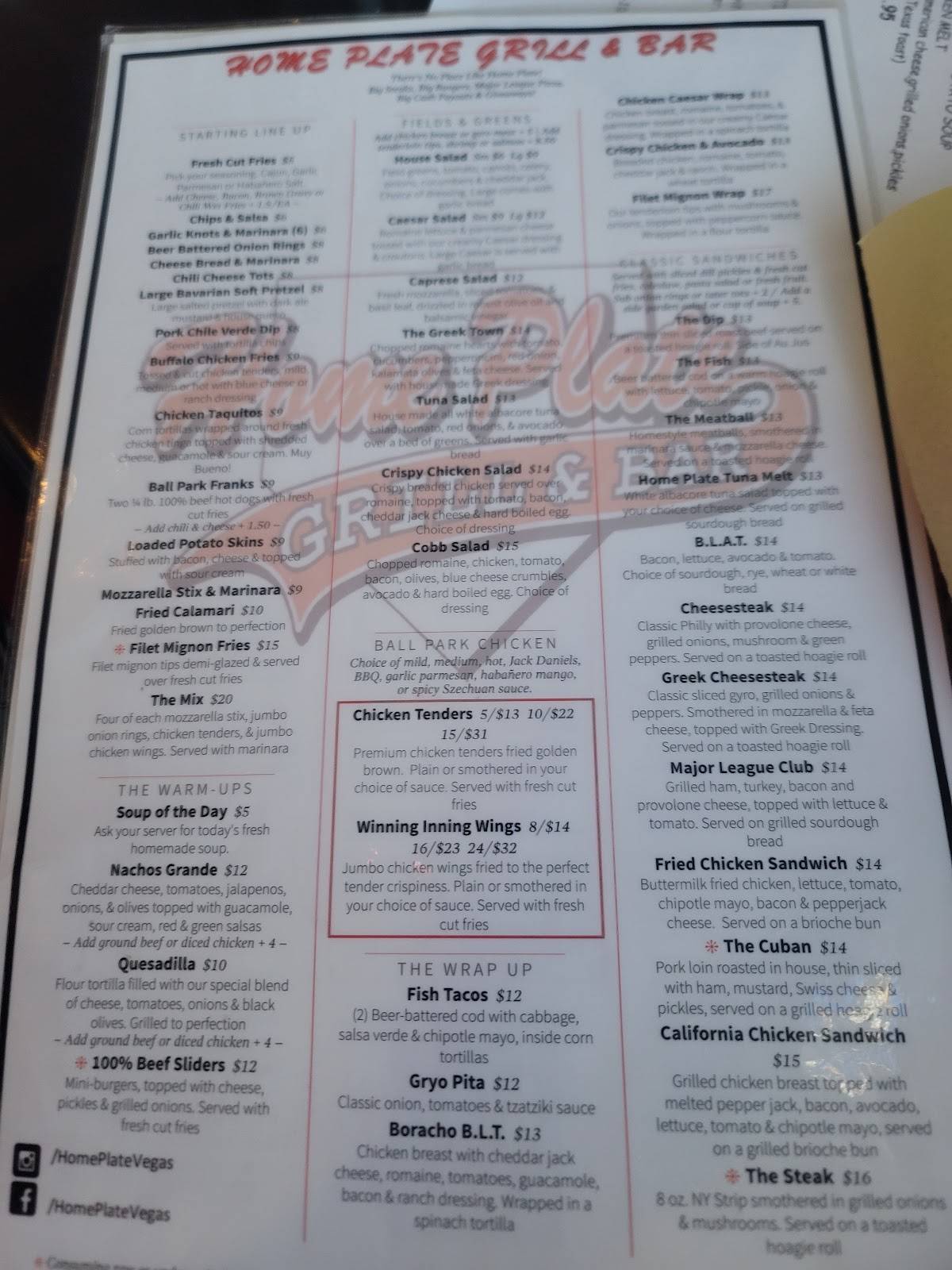 Menu at Home Plate Grill & Bar, Las Vegas, W Warm Springs Rd