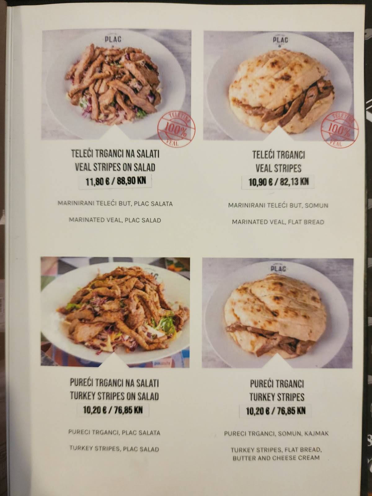 Menu at Plac Kitchen & Grill restaurant, Zagreb, Dolac 2