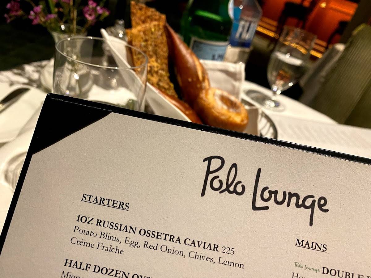 Menu at Polo Lounge restaurant, Beverly Hills