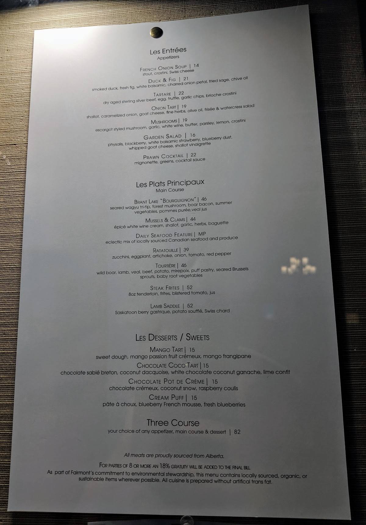 Menu at Poppy Brasserie restaurant, Lake Louise