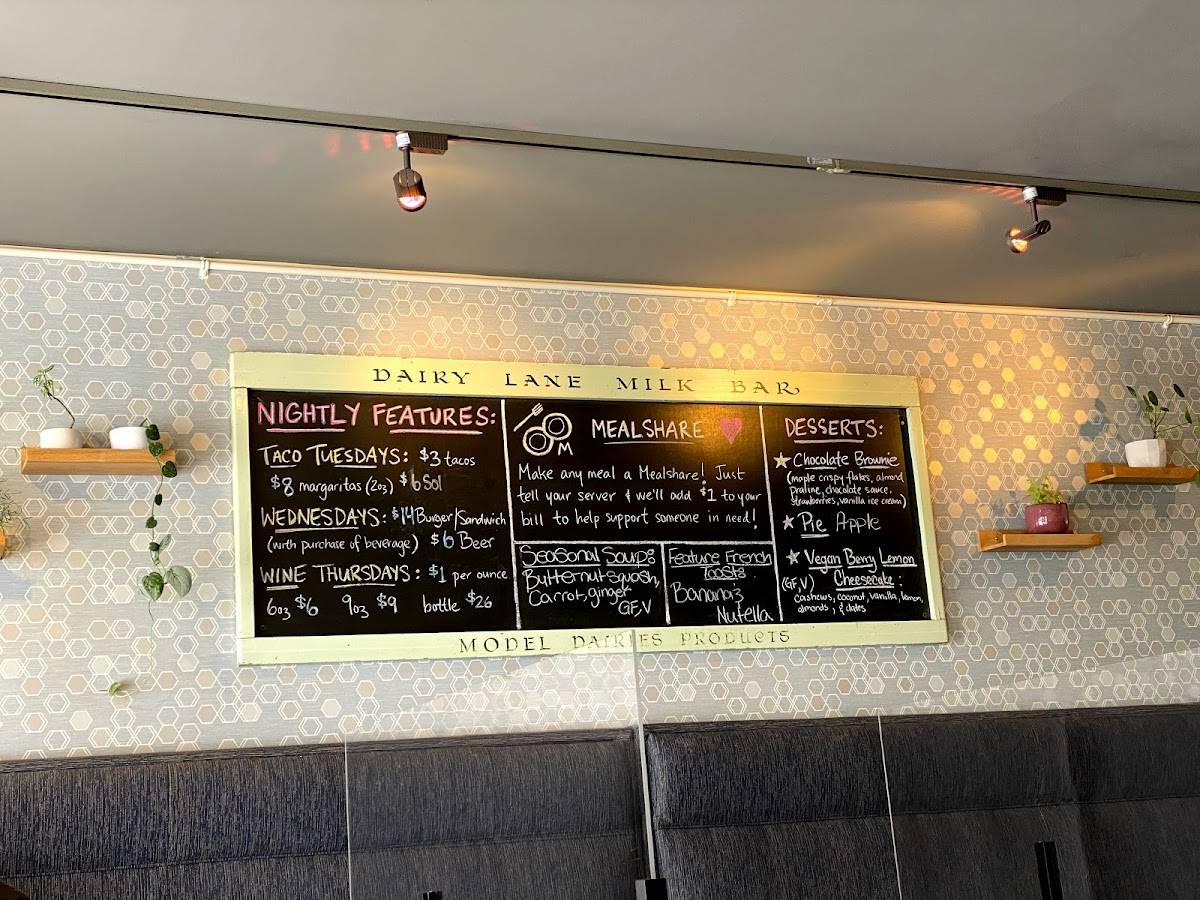 Menu at Dairy Lane Cafe, Calgary