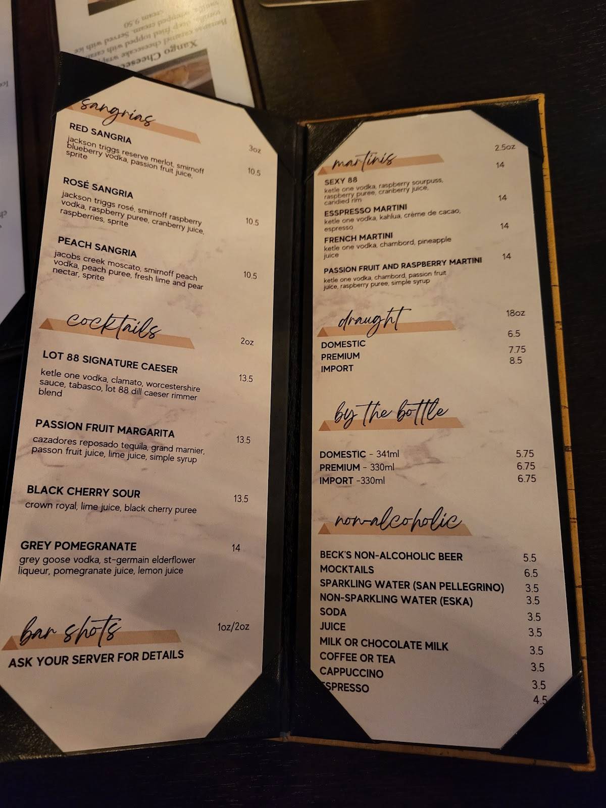 Menu at Lot 88 Steakhouse & Bar, Sudbury