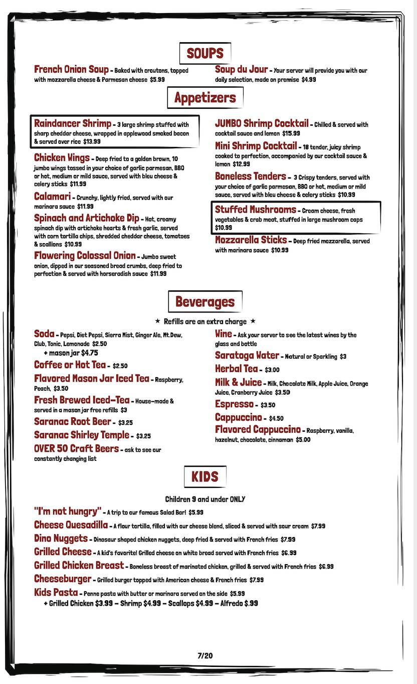 Menu at Raindancer Restaurant, Amsterdam, NY-30