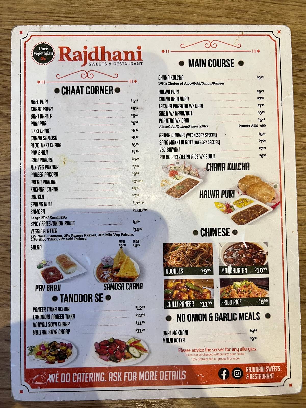 Menu at Rajdhani Indian Sweets & Restaurant (410 & Steeles), Brampton