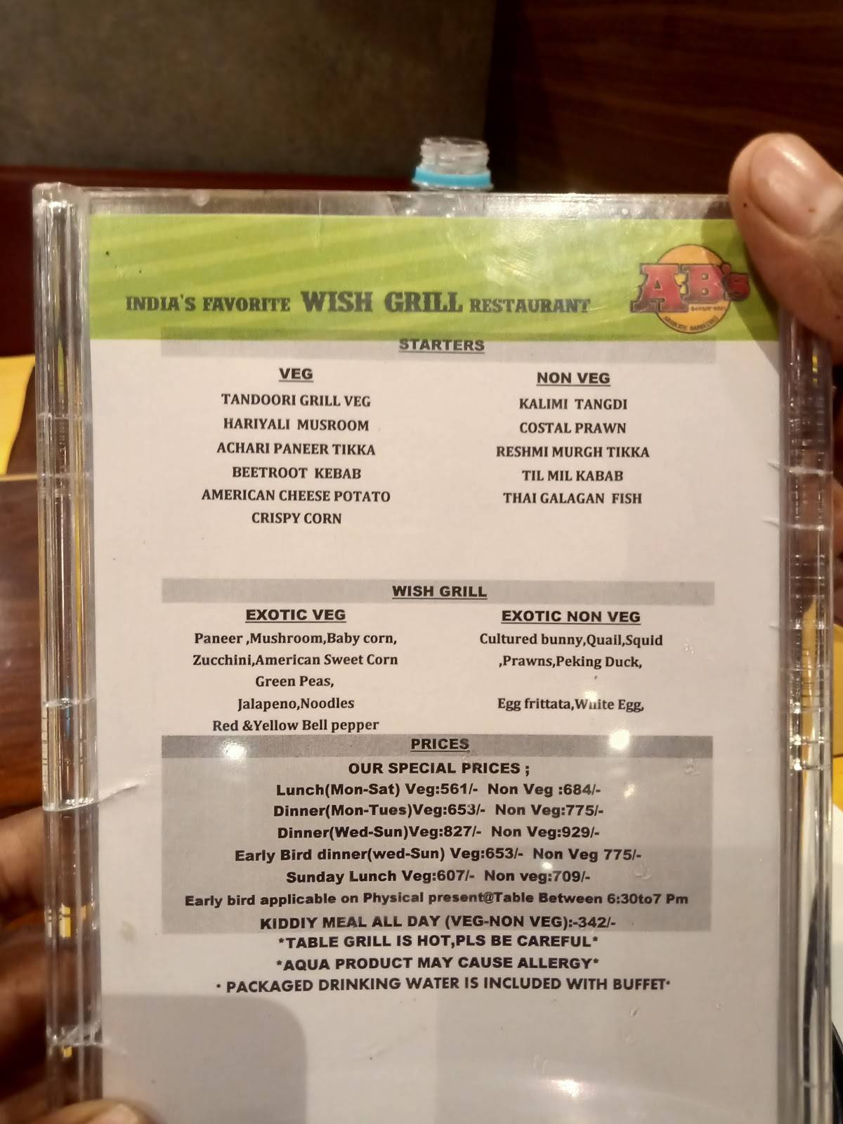 Menu at AB's Absolute Barbecues Inorbit Mall, Hyderabad, Hyderabad, Inorbit Mall