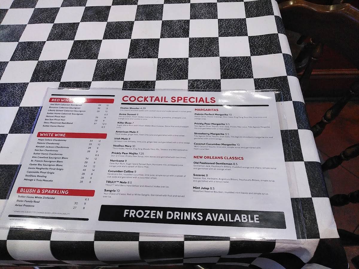 Menu at Acme Oyster House restaurant, Baton Rouge, Perkins Rd
