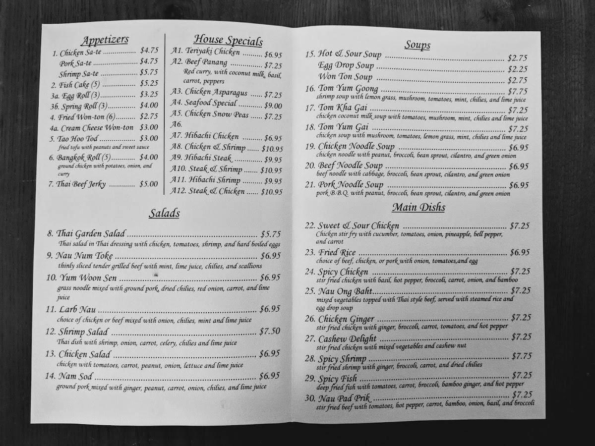Menu at Bangkok Thai Restaurant, Lubbock