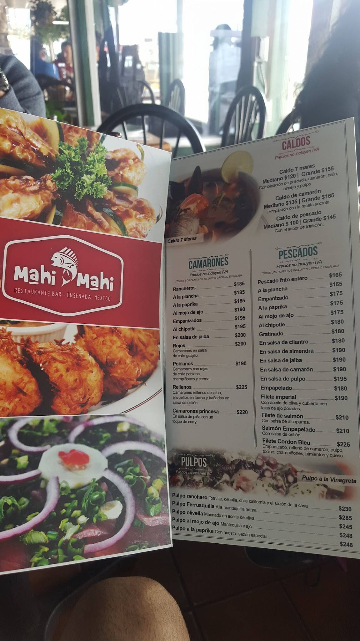 Menu at Mahi Mahi restaurant, Ensenada, P.º Miguel Hidalgo y Costilla 33