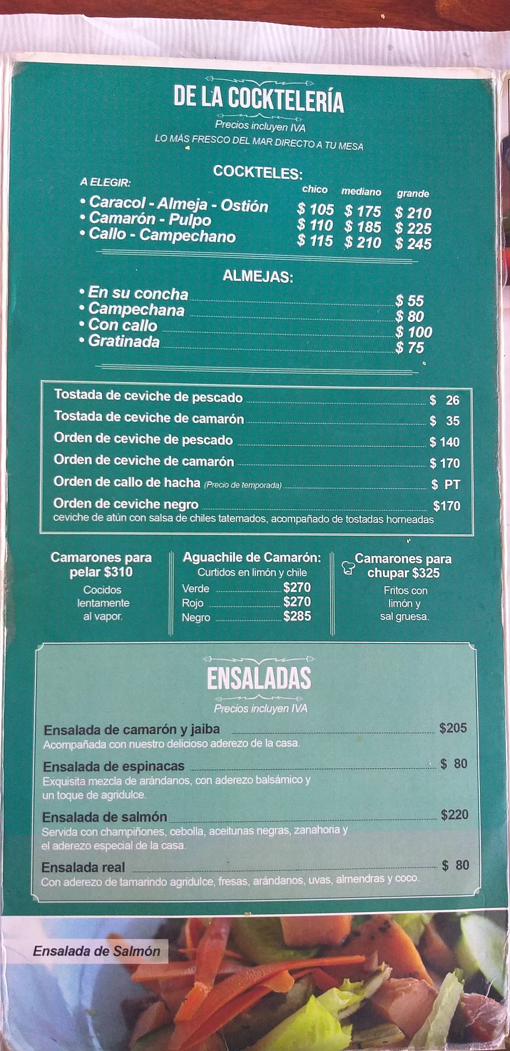 Menu at Mahi Mahi restaurant, Ensenada, P.º Miguel Hidalgo y Costilla 33
