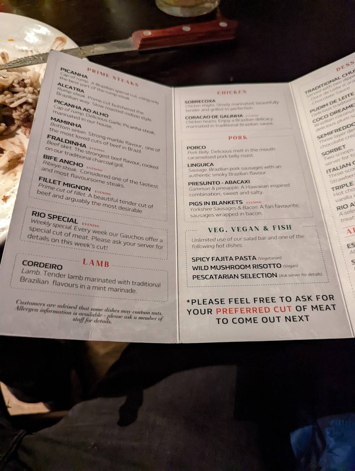 Menu At Rio Brazilian Steakhouse Middlesbrough