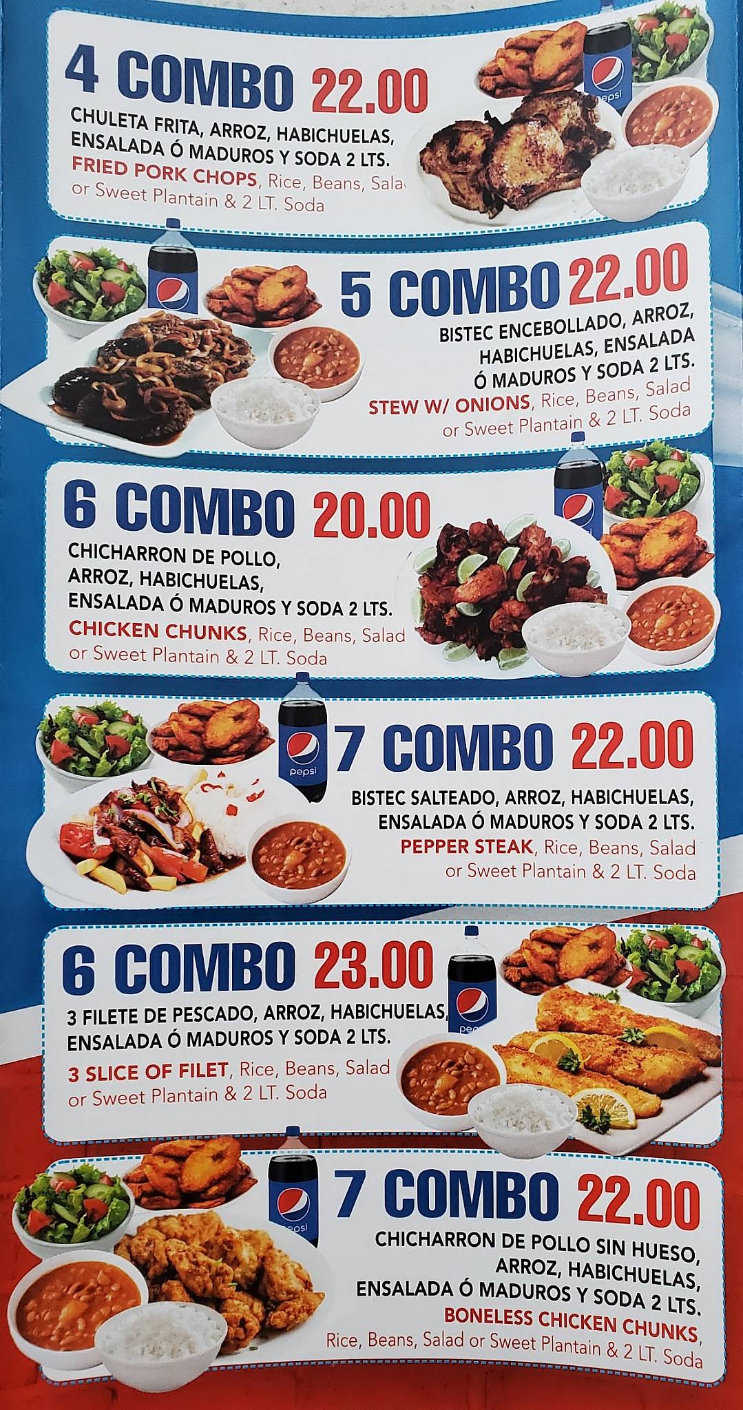 Menu at Sabor Tipico Dominicano Restaurant, Bridgeport