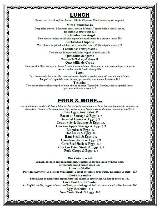 Menu at Tortilla Flats restaurant, Rio Vista