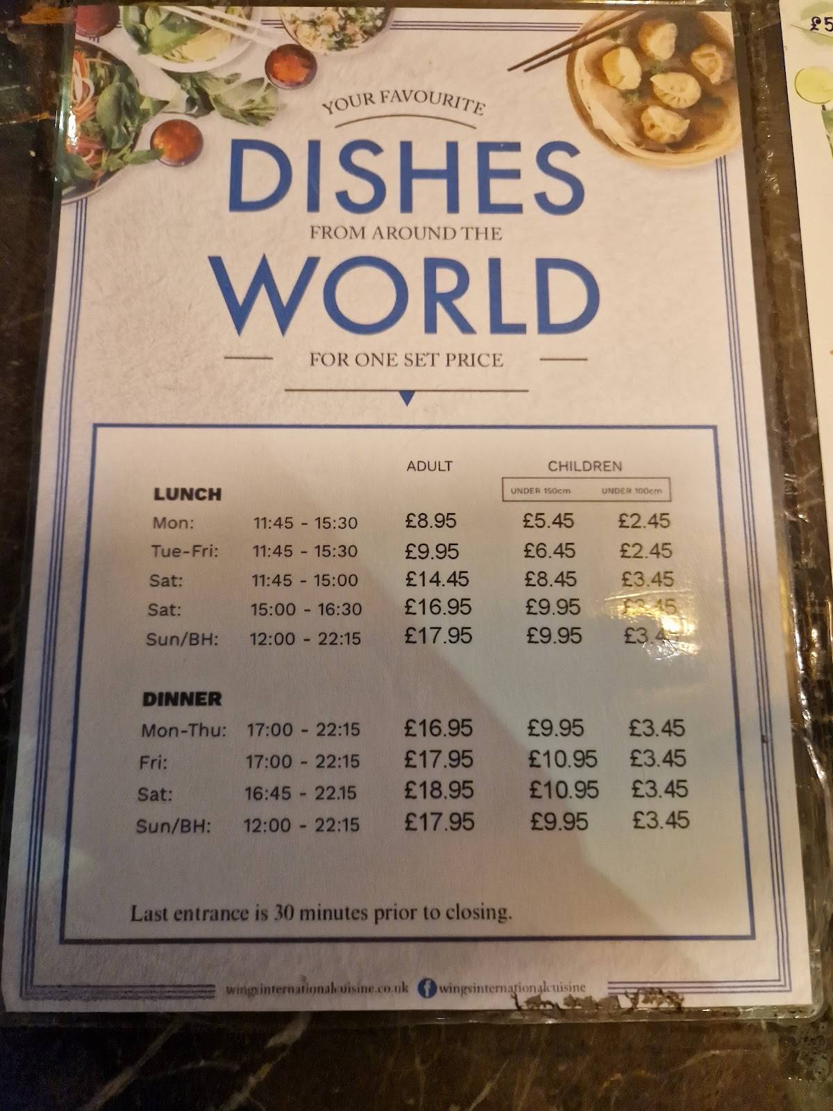 Menu at Wings International Cuisine restaurant, Hull