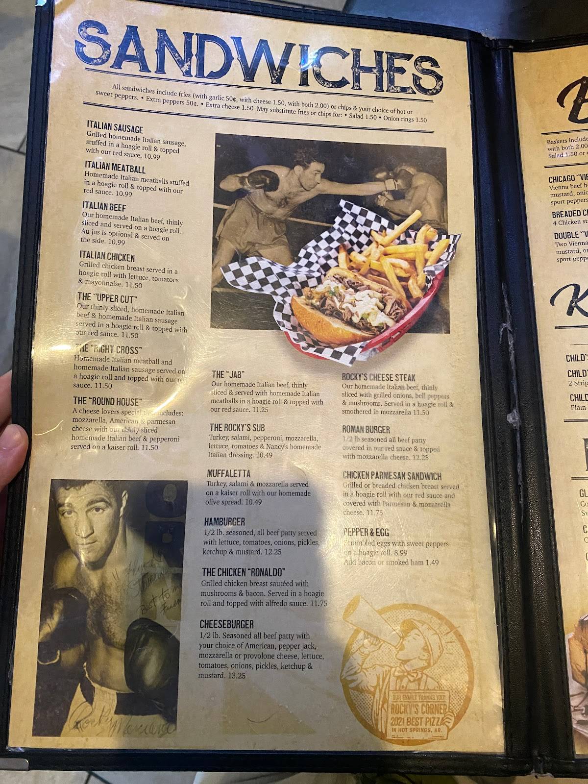 Menu at Rocky's Corner pub & bar, Hot Springs
