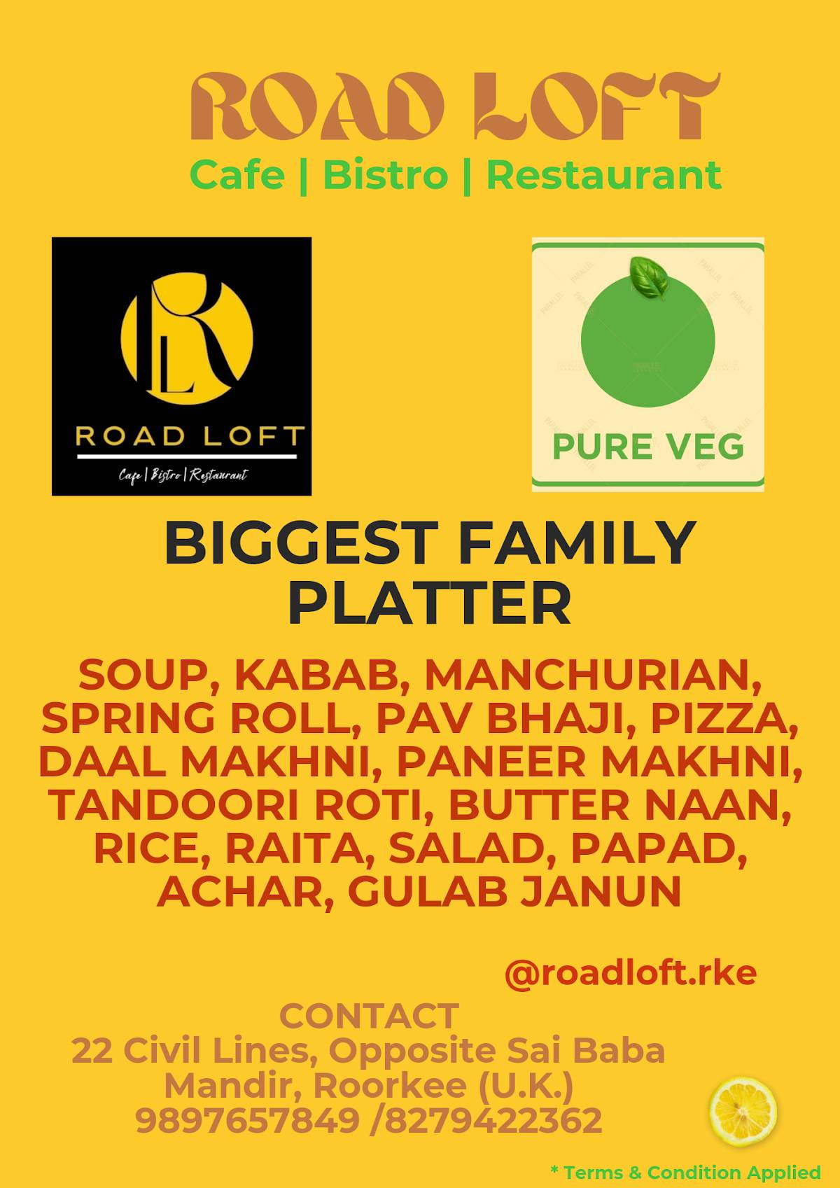 Menu at Road Loft, Roorkee