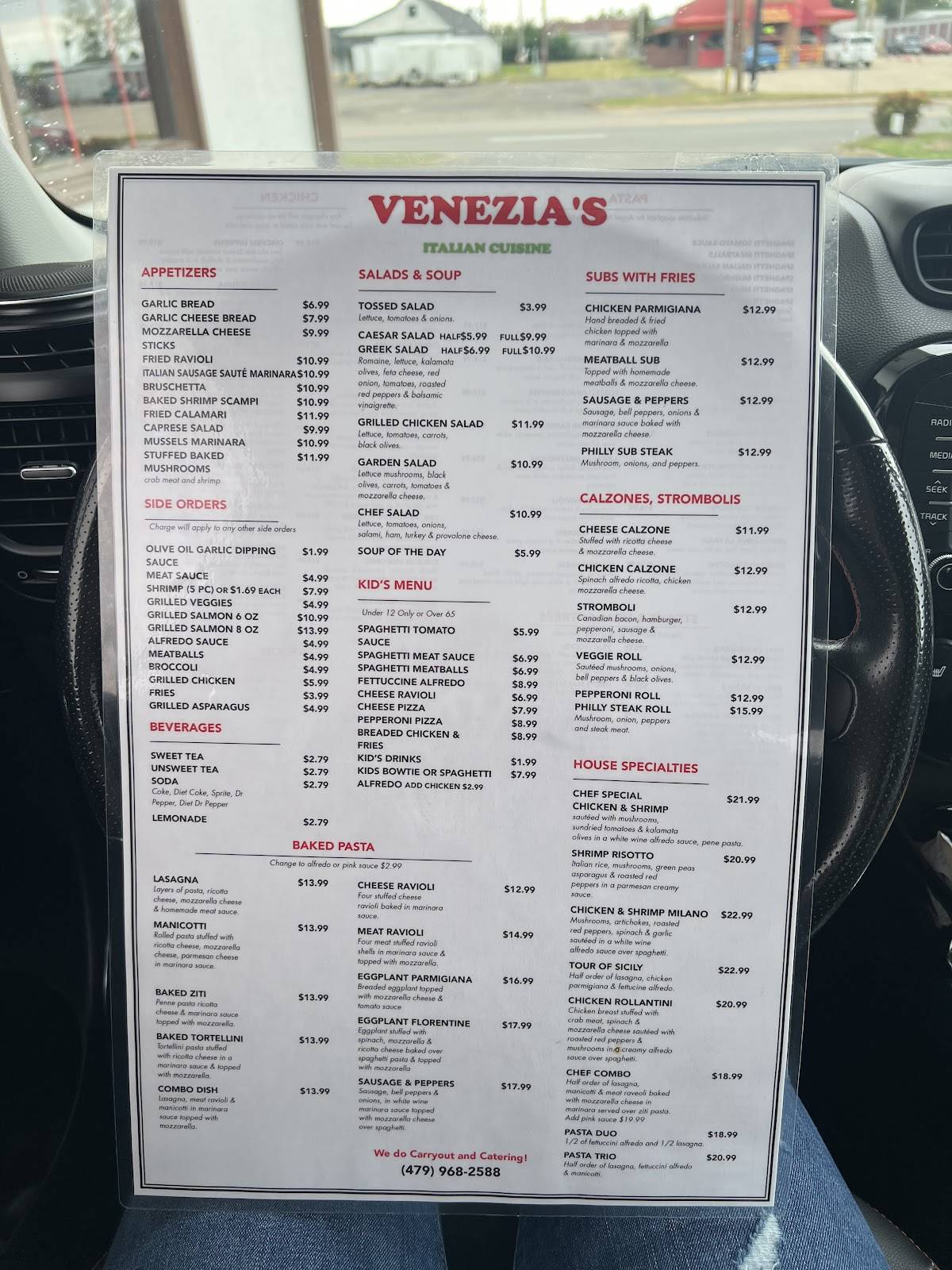 Menu at Venezia's Pizza & Pasta restaurant, Russellville