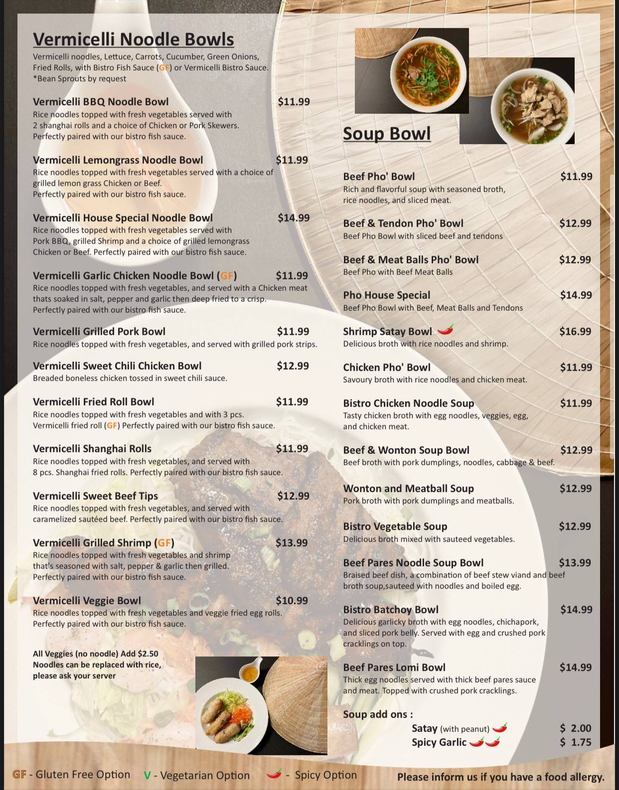 Menu at Spoon & Bowl Bistro restaurant, Swift Current