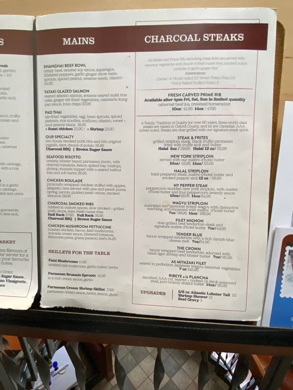 Menu at Charcoal Steak House steakhouse, Kitchener