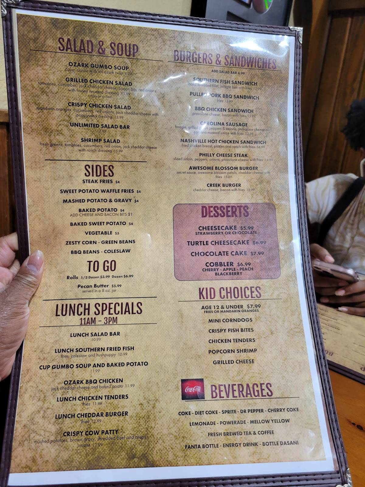 Menu at Fall Creek Steak and Catfish House steakhouse, Branson, 997 ...