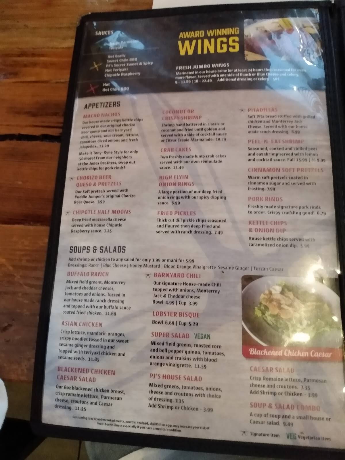 Menu at Puddle Jumpers Lakeside Grill & Bar, Tavares