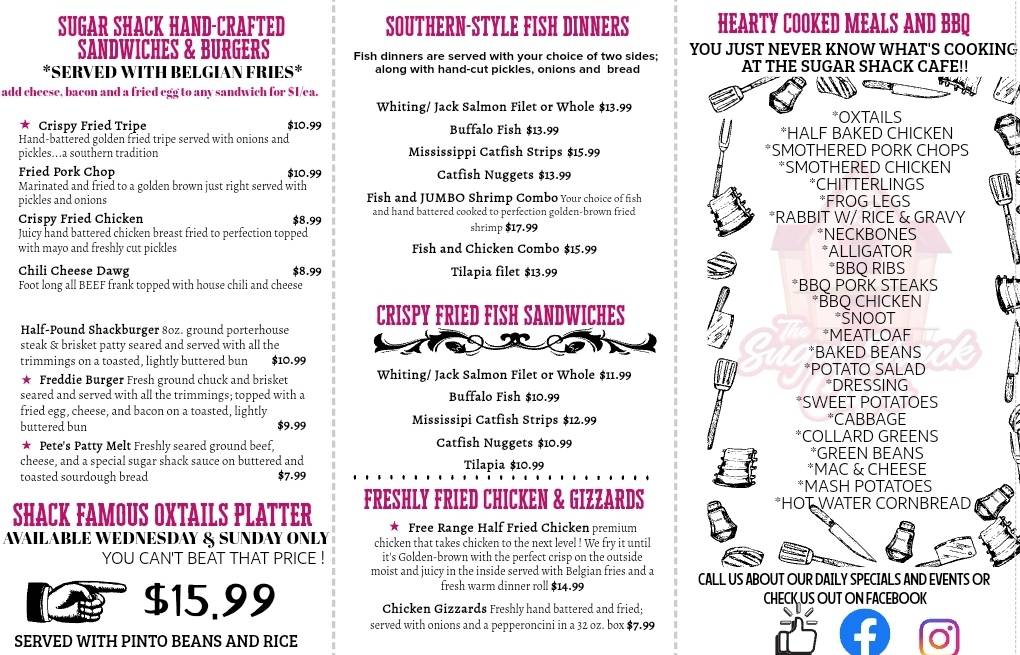 Menu at Sugar Shack Cafe, Madison