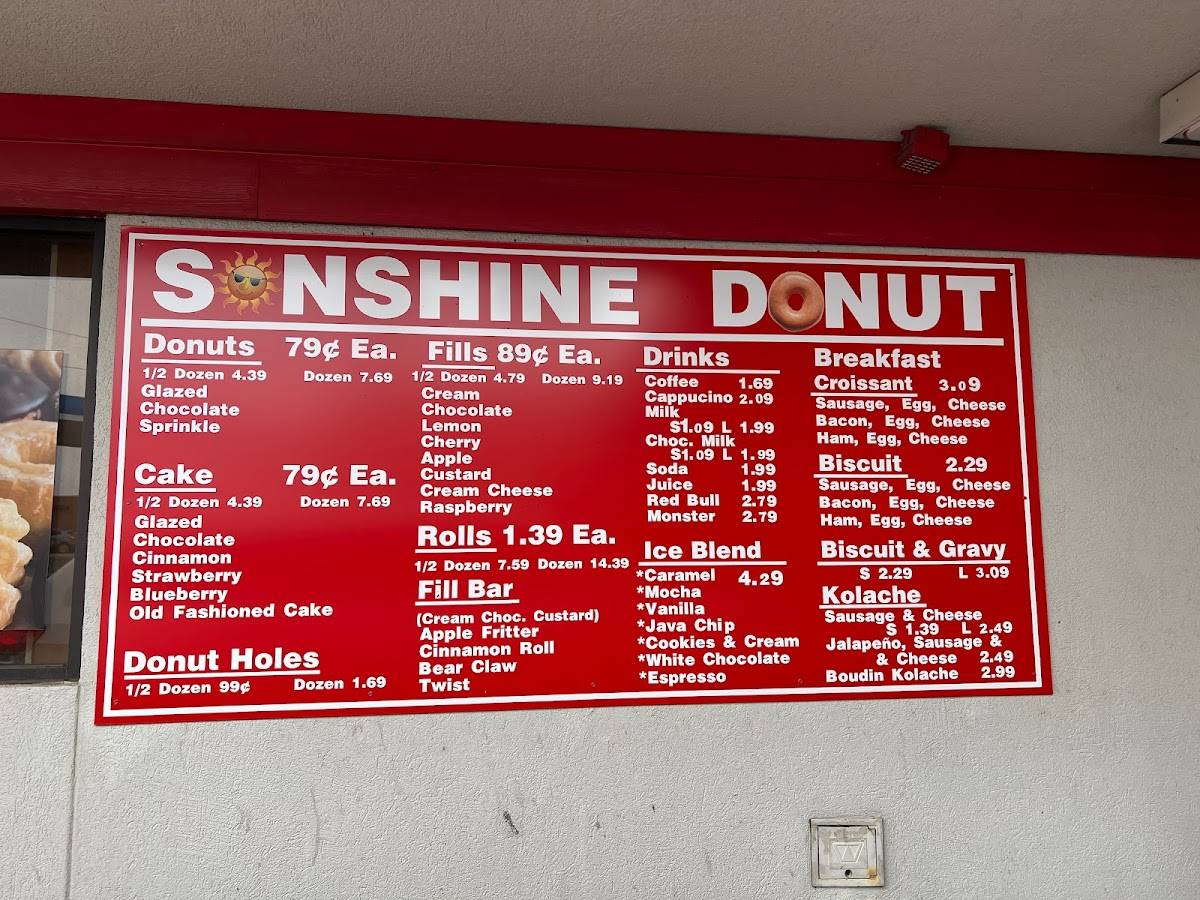 Menu at Sunshine Donuts, Benton