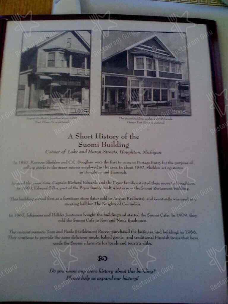 Menu at Suomi Home Bakery & Restaurant, Houghton
