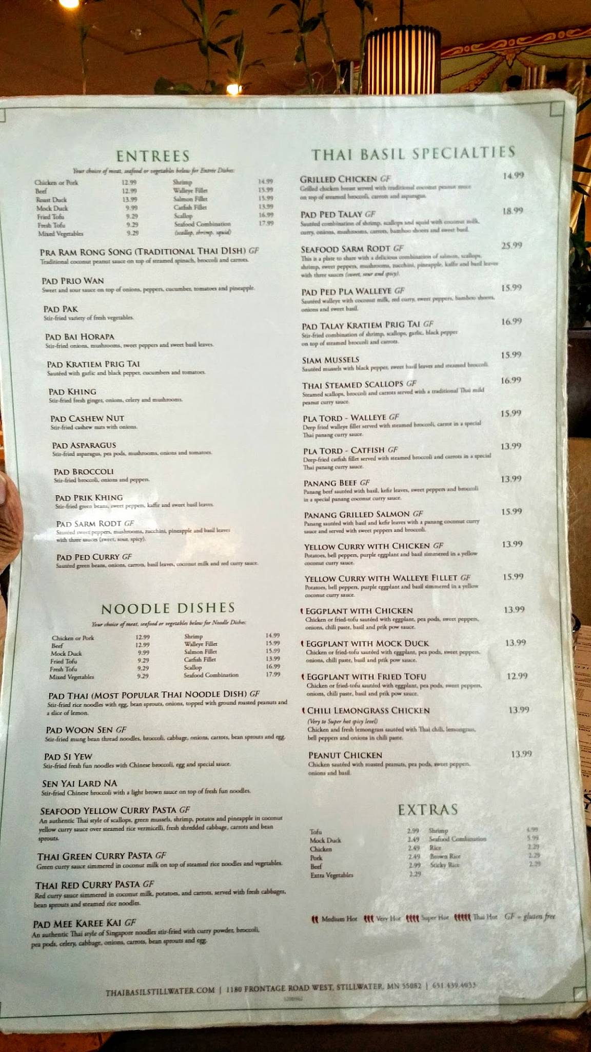 Menu at Thai Basil Restaurant & Bar, Stillwater