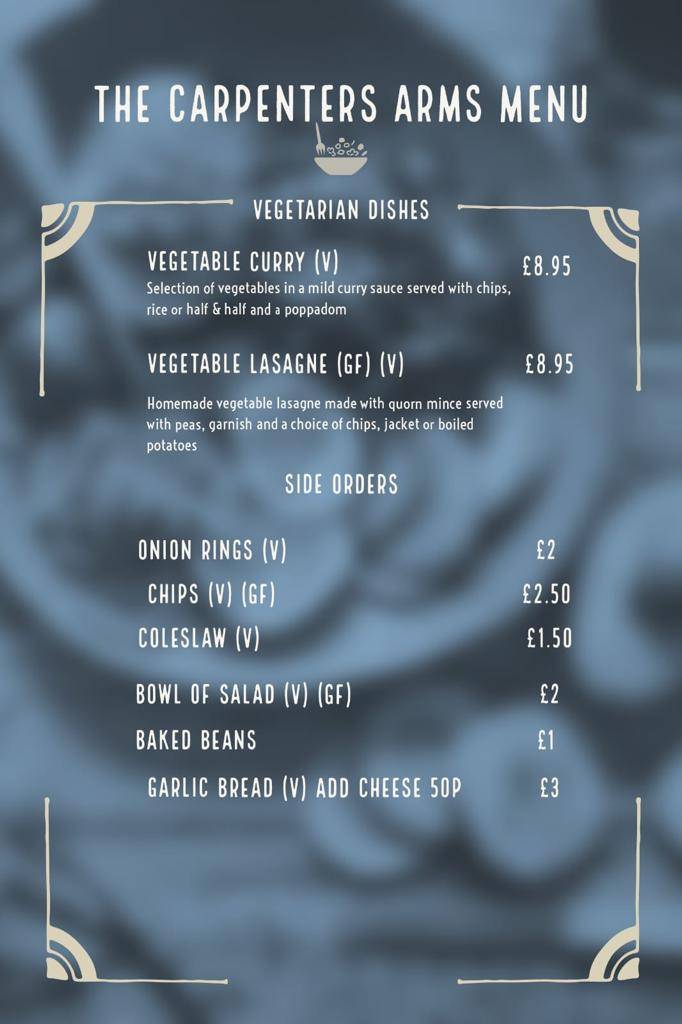Menu at The Carpenters Arms restaurant, Laugharne