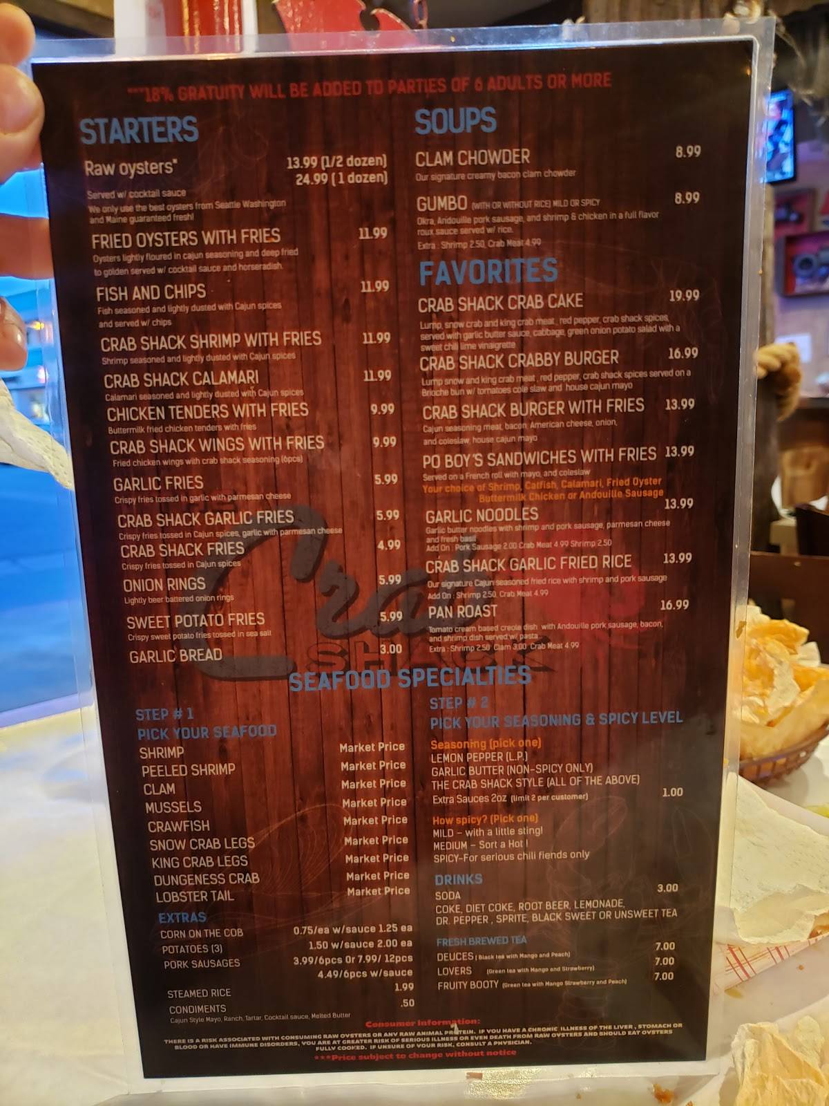 Menu at The Crab Shack, Gardena, Tozai Plaza restaurant, Gardena