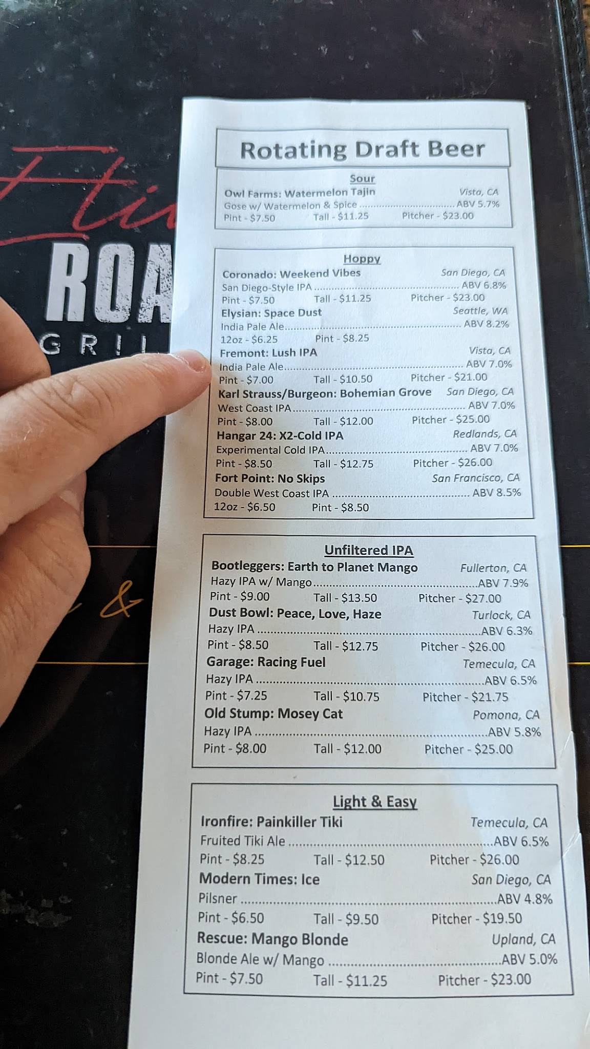 Menu at The Etiwanda Roadhouse Bar & Grill, Rancho Cucamonga