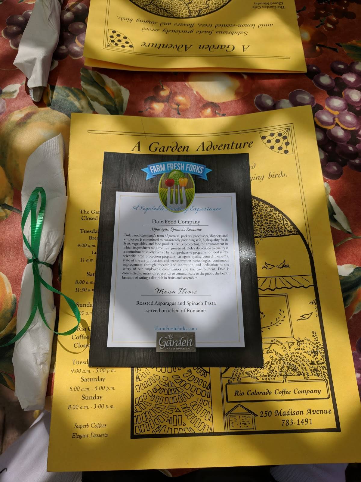 Menu at The Garden Cafe, Yuma