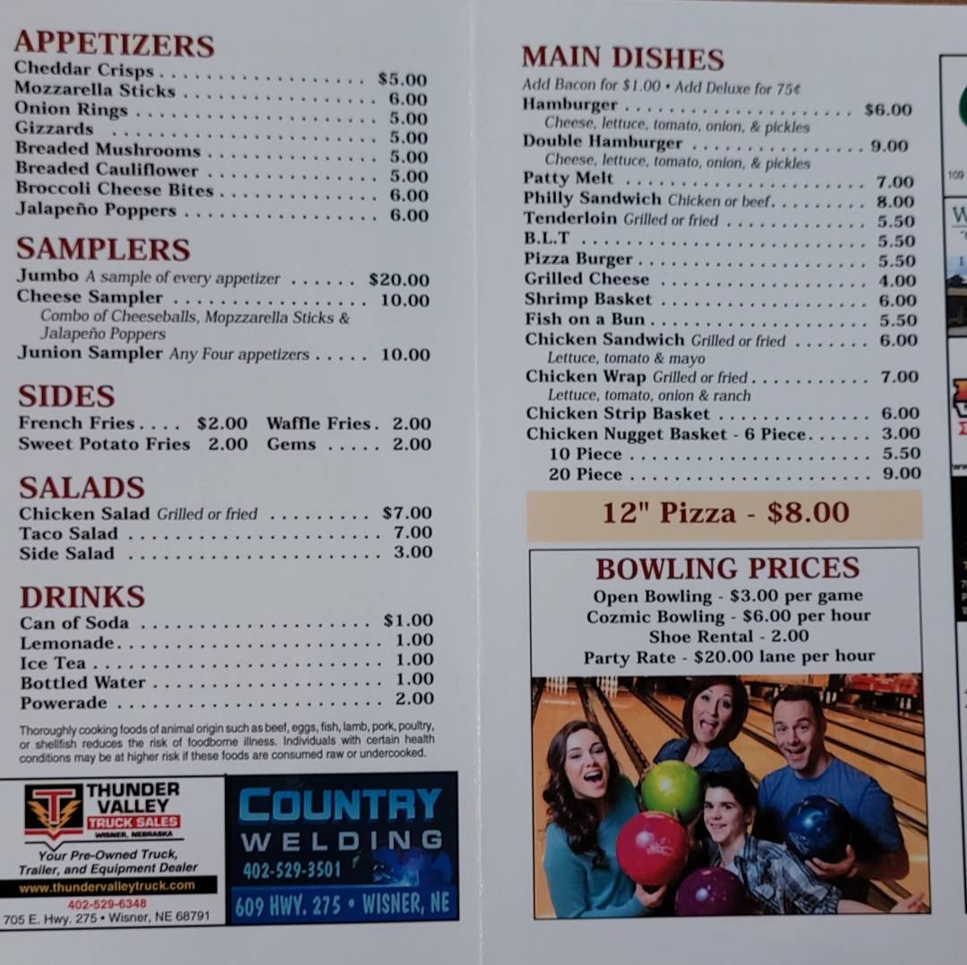 Menu at Tornado Alley LLC restaurant, Wisner